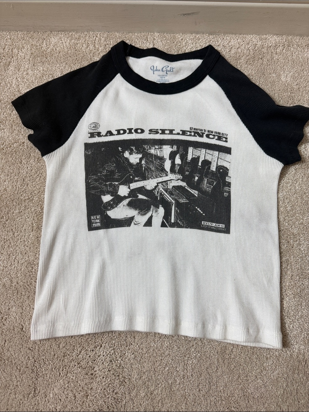 Radio Silence Black & White Raglan O/S Tee by Brandy Melville